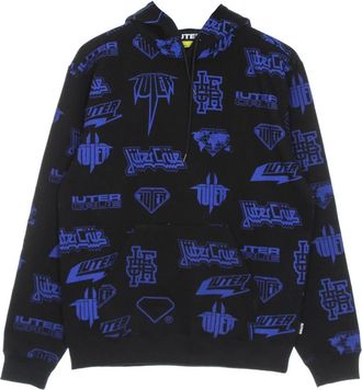 Iuter Zwarte hoodie met hoornprint - Heren - Hoodies - Zwart - XL - Katoen - Hoodies & sweatvesten