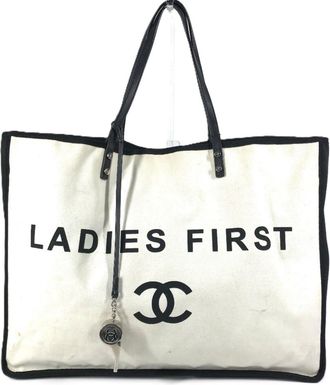 Chanel Black White Canvas Shoulder Bag Tote Bag (Pre-Owned)