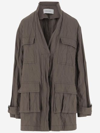 Ferragamo Brown Cotton Ruched Effect Jacket