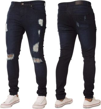 Enzo Jeans New Mens Skinny Jeans Ez383 Super Stretch Ripped Style Denim Pants Trousers (28R, EZ383 Dark Stonewash)