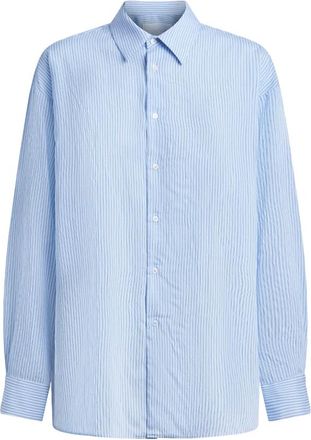 Dondup Overhemden, Dames, Blauw, M, Viscose Gestreept Shirt