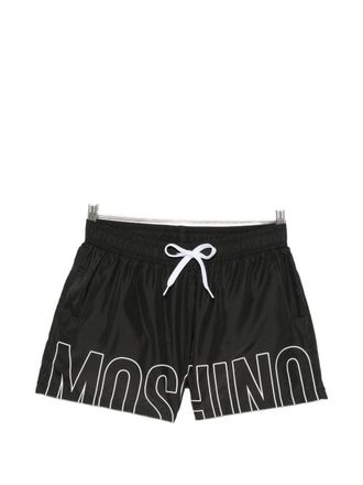 Moschino Black Logo Print Drawstring Swim Shorts