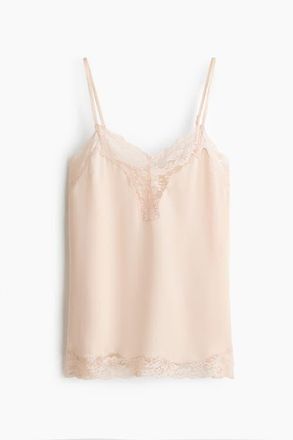 H&M Lace-trimmed Strappy Top in Pale Pink at Nordstrom, Size X-Small