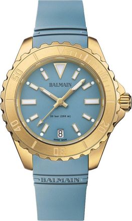 Balmain Ophrys Rubber Strap Watch, 34.5mm in Blue Rubber Yellow Gold Pvd at Nordstrom