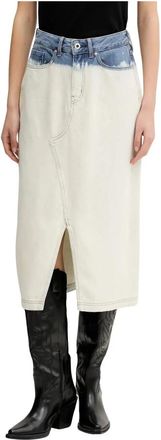 Karl Lagerfeld Ombr&eacute; Denim Midi Rok - Dames - Spijkerrokken - Beige - XS - Denim - Rokken