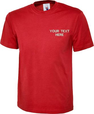 Generic Personalised Embroidered Your Text UC301 Classic Tshirt, Work Wear Any Text Classic Shirt Unisex Gift Tee Top (Red, 3XL)