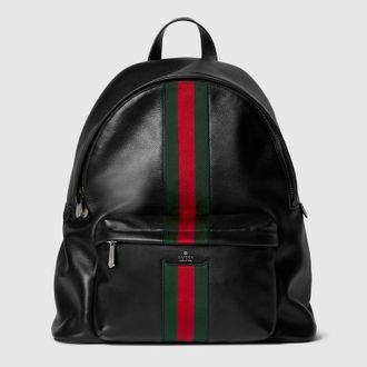 Gucci Web Trademark Large Backpack, Black, Leather
