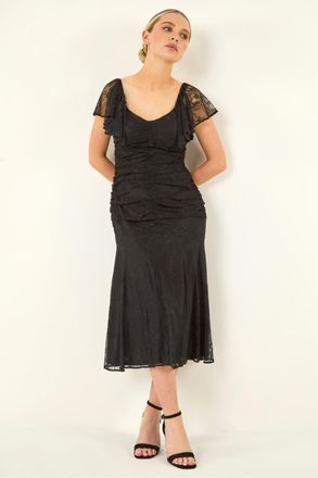 Roman Womens Petite Lace Tiered Dress - Black - Size 10 UK