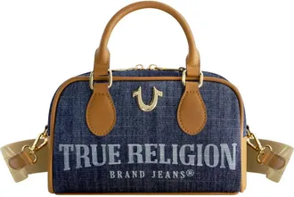 True Religion Denim Logo Mini Satchel Crossbody Bag in Dark Denim at Nordstrom
