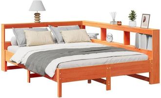 vidaXL Cama Con Estanter&iacute;a Sin Colch&oacute;n Madera Maciza Marr&oacute;n 135x190cm Vidaxl