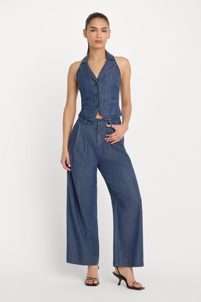 Good American Womens Denim High Rise Cropped Wide Leg Trouser | Indigo, Size 00 | Good American by Khlo&Egrave; Kardashian