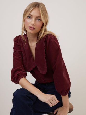 Nobody's Child Burgundy Cord Peter Pan Collar Emmie Blouse