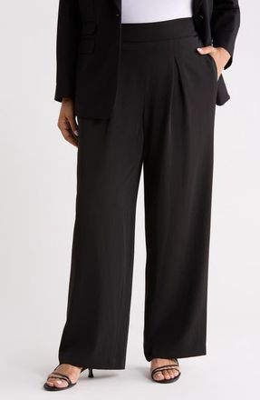 Anne Klein Pleated Pull-On Wide Leg Pants in Anne Black at Nordstrom, Size 0X