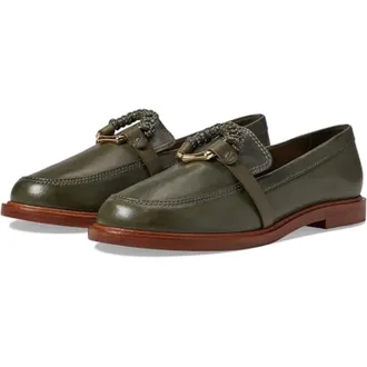 Schutz Womens Schutz Rhino Flats Green Leather Tassel Detail Loafers HTAT517