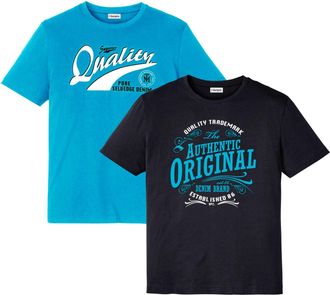 Bonprix T-Shirt BONPRIX, Herren, Gr. 60/62 (XXL), schwarz (schwarz, t&uuml;rkis bedruckt), Obermaterial: 100% Baumwolle, regular fit, Shirts T-Shirt, Regular Fit, 