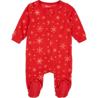 Leveret Kids Fleece Footed Printed Holiday Pajamas in Snowflake at Nordstrom, Size 3T