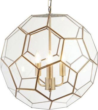 Loops Multi Light Ceiling Pendant 3 Bulb ANTIQUE BRASS & GLASS Large Modern Lamp Shade