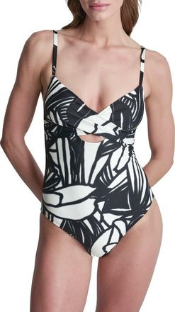 DKNY Keyhole Twist One-Piece Swimsuit in Dknyswim11390 Graffiti Floral at Nordstrom Rack, Size X-Large