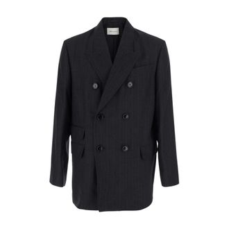 Ami Dubbelrijige Blazer met Boxy Pasvorm - Heren - Jassen - Grijs - Maat: M Katoen