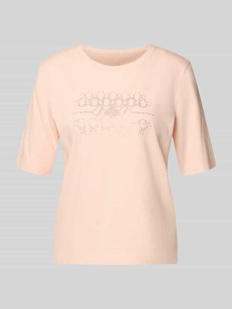 Marc Cain T-Shirt mit Ziersteinbesatz und Rundhalsausschnitt in Apricot, Gr&ouml;&szlig;e 34