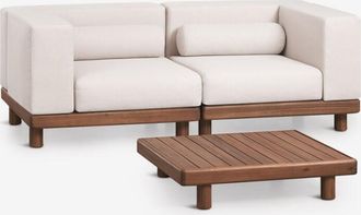 Sklum Conjunto De Jard&iacute;n Con Sof&aacute; Modular De 2 Piezas Con 2 M&oacute;dulos Esquineros Y Mesa De Centro En Acacia Edrien Sklum