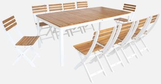 Sweeek Mesa De Jard&iacute;n De Acacia Con Esquinas Redondeadas, 10 Sillas