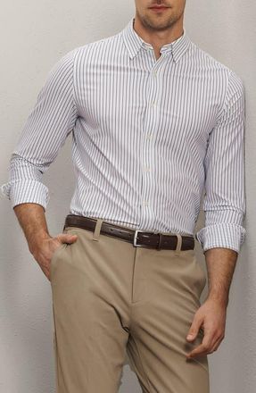 Rhone Commuter Slim Fit Performance Button-Up Shirt in White/Navy Pinstripe at Nordstrom, Size Xx-Large