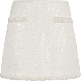 Self Portrait Short Skirts, female, White, Size: 2XS Boucl&eacute; Pearl Trim Mini Skirt