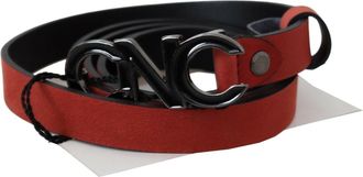 Costume National Womens Red Black Leather Logo Buckle Blood Belt