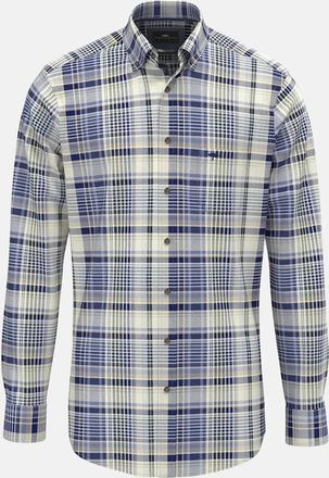Fynch-Hatton Mens Colourful Flannel Button Down Check Shirt Misty Blue - Checkered - Size: 44/Regular