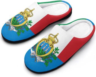 Generic Flag of Italy And San Marino Funny Mens Cotton Slippers Soft Non-Slip Rubber Sole House Slipper Indoor Outdoor