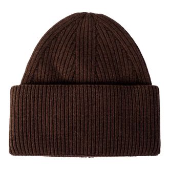 Laneus Accessoires, Heren, Bruin, ONE Size, Kasjmier, Geribbelde Beanie met Omgeslagen Rand