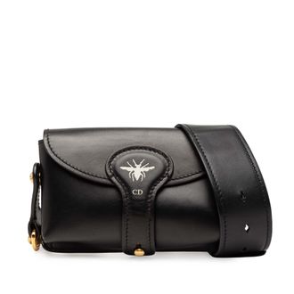 Dior Pre-owned Womens Mini Leather D Bee Saddle Bag - Black - One Size