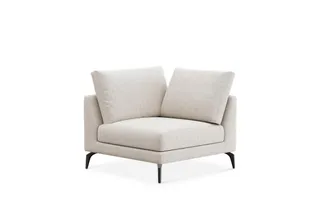 Castlery Lena Corner Sofa Customized, Performance Linen Weave, Light Grey, Matte Black Legs, Spill Resistant, Removable Covers for Castlery