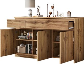 STILVORA Aparador Con 3 Puertas Y 3 Cajones, Estantes Ajustables, En Tablero De Part&iacute;culas, 135 &times; 40 &times; 81 Cm, Madera