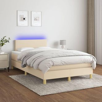 vidaXL Cama Box Spring Con Colch&oacute;n Y Led Tela Crema 120x200 Cm Vidaxl
