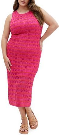 City Chic Open Knit Midi Tank Dress in Pink Stripe at Nordstrom Rack, Size Xl/22W