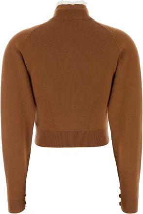 Chlo&eacute; Womens Lace-Trimmed Wool Sweater Brown