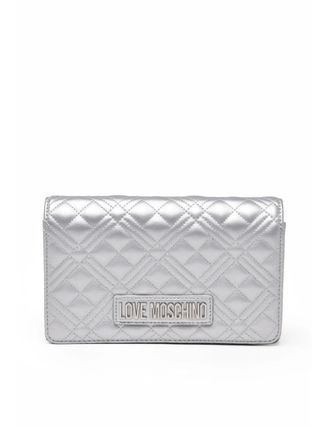 Love Moschino Silver Quilted Clip Closure Polyurethane Shoulder Bag