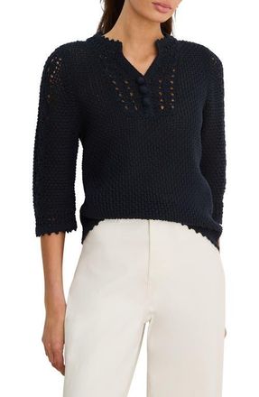 Nic+Zoe Semisheer Cotton Blend Open Stitch Sweater in Dark Indigo at Nordstrom, Size Xx-Large