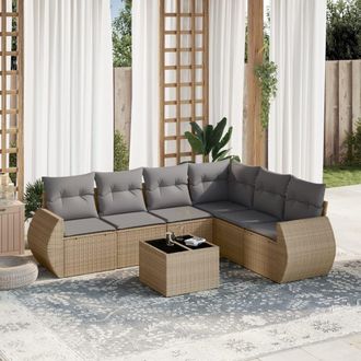 vidaXL Vidaxl - Set Sof&aacute;s De Jard&iacute;n 7 Piezas Y Cojines Rat&aacute;n Sint&eacute;tico Beige