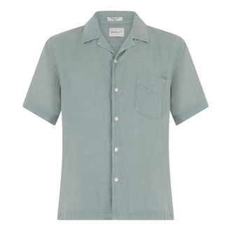 GANT Short Sleeve Shirts, male, Green, Size: M Regular Fit Garment-Dyed Linen Shirt