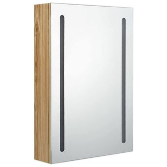 Berkfield Home LED Bathroom Mirror Cabinet Oak 50x13x70 cm in Brown | Size: 50 x 13 x 70 cm