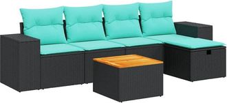 vidaXL Set De Sof&aacute;s De Jard&iacute;n 6 Piezas Y Cojines Rat&aacute;n Sint&eacute;tico Negro Vidaxl