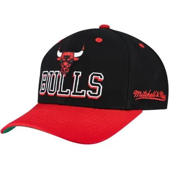 Mitchell & Ness Mens Mitchell & Ness Black/Red Chicago Bulls Backside Script 2-Tone Pro Crown Adjustable Hat at Nordstrom