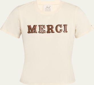 Cinq &agrave; Sept The Leather Applique Merci Shrunken Tee