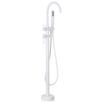 Beliani Beliani - Grifo De Ba&ntilde;o Mono Mando De Lat&oacute;n Blanco Con Ducha De Mano Ba&ntilde;era Independiente Moderno Tugela