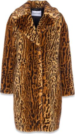 Stand Studio Faux Fur Short Coat with Bold Animal Print