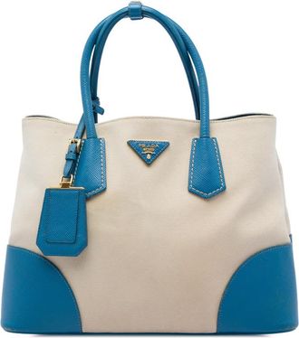 Prada Pre-owned Prada Medium Saffiano Cuir Trimmed Canvas Double Satchel Ladies 365578N4I9NPQMTC