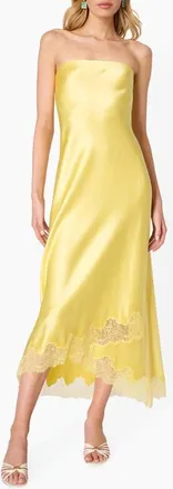 Cami NYC Alexandria Strapless Lace Hem Midi Dress in Custard at Nordstrom, Size Xx-Small